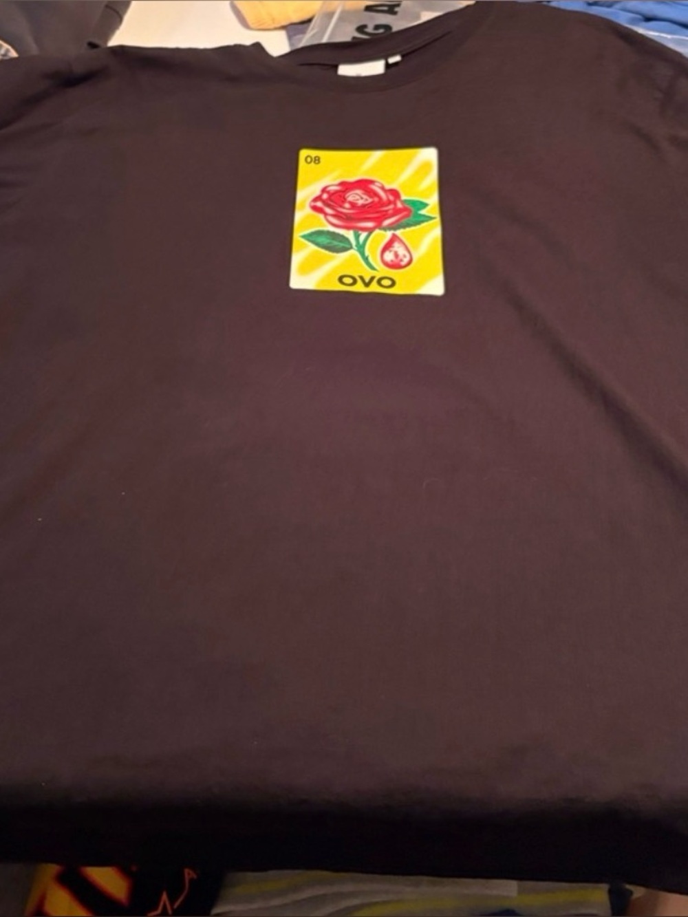 OVO Black Short Sleeve Tee with Yellow Rose Graphic